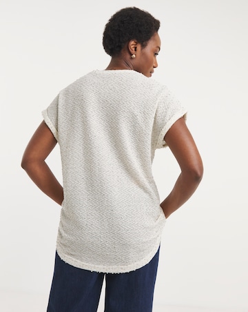 Textured Sequin Longline Curved Hem SS Top