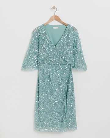 Maya Deluxe Fully Embellished Faux Wrap Midi Dress