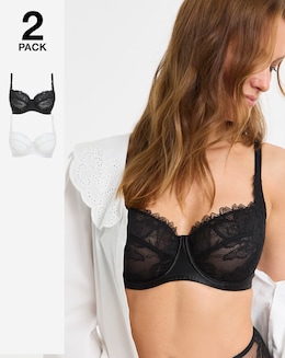 Pretty Secrets (2 Pack) Willow Stretch Lace Balcony Bras (B-F) Black/Cream