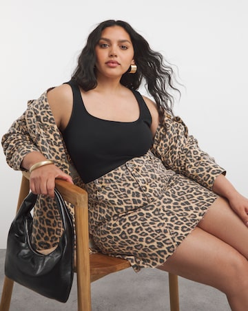 Leopard Print 5 Pocket Denim Mini Skirt