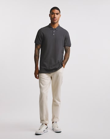 Pure Cotton Pique Polo Long Length- Charcoal