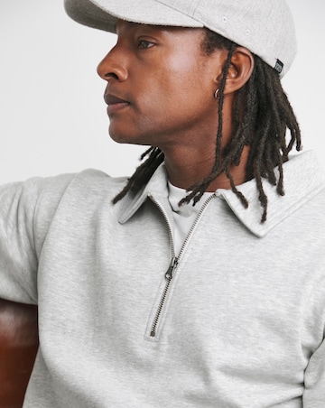 1/4 Zip Relaxed Fit Polo Sweatshirt- Grey Marl