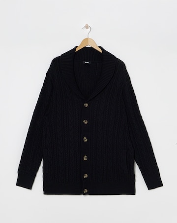 Black Cable Knit Shawl Neck Cardigan