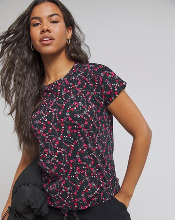 Heart Print Drawcord Hem Top