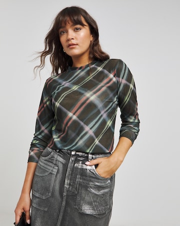 Black Check Print Dry Handle Mesh Top