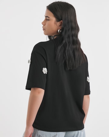 Simply Be Black Embellished Flower T-Shirt