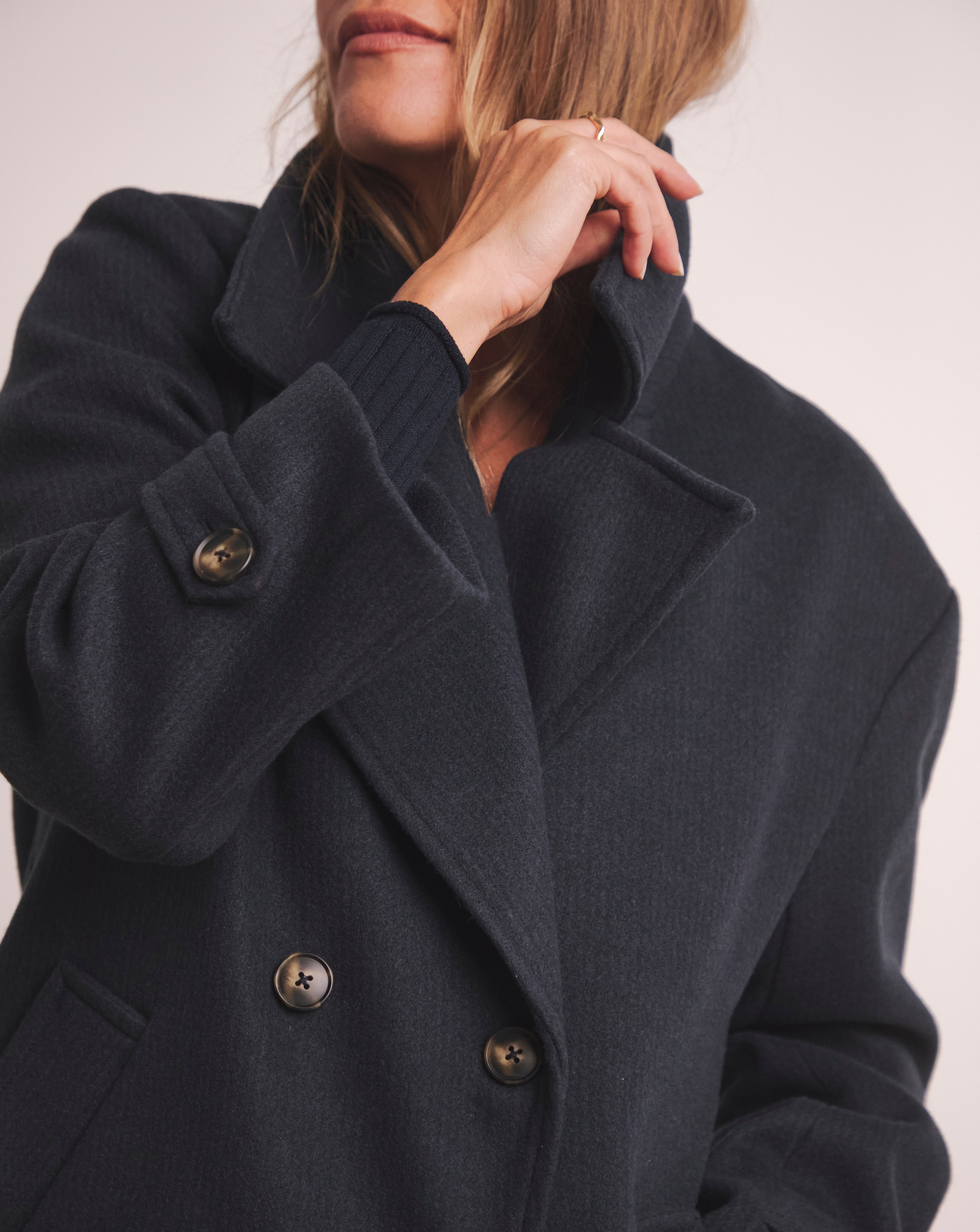 Anthology Navy Wool Blend Pea Coat | Ambrose Wilson