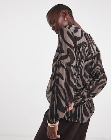 Georgette Button Through Blouson Sleeve Blouse