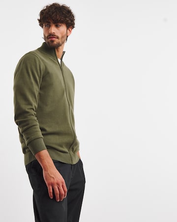 Olive Zip Through Funnel Neck Cardigan