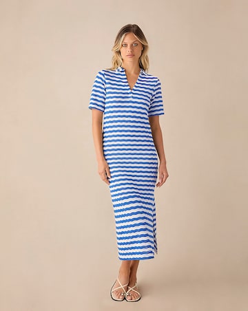 Ro&Zo Blue Stripe Knit Collared Dress