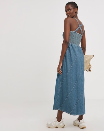 Blue Ruched Bodice Midaxi Dress