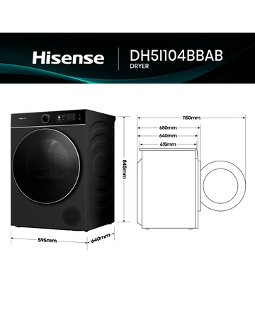 Hisense Power Steam 5i Series DH5I104BWAB WiFi-enabled 10kg Tumble Dryer - Black