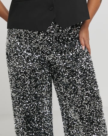 Gunmetal Wide Leg Sequin Trousers