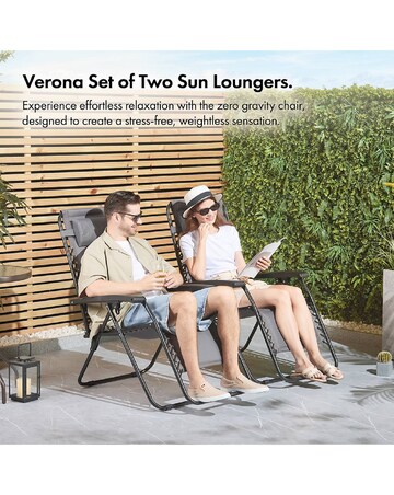 VonHaus Verona Grey Padded Zero Gravity Reclining Garden Chairs - Set of 2