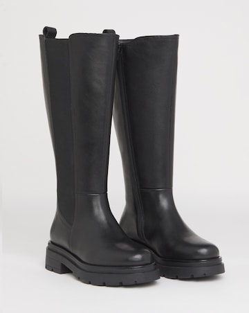 Majesty Knee High Leather Chelsea Boots - Wide Fit (E) & Curvy Calf