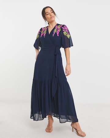 Hope & Ivy Grace Embellished V-Neck Wrap Maxi Dress