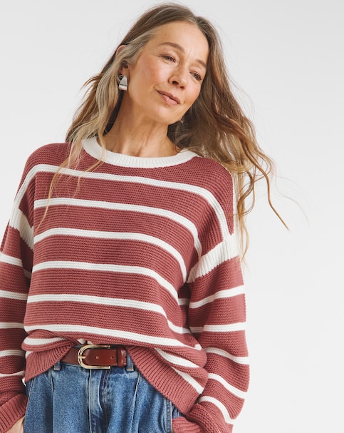 Pink Stripe Crew Neck Jumper