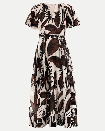 Phase Eight Zarah Printed Puff Sleeve V Neck Midi Dress