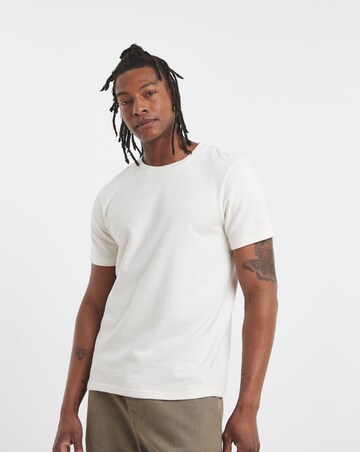 Textured Crew Neck T-Shirt-White