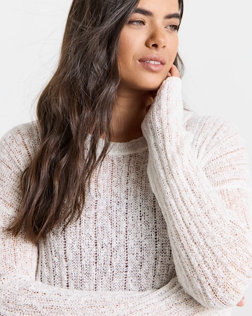 Simply Be Ivory Hole Knit Crew Neck Jumper