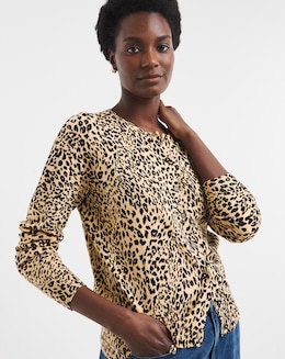 Animal Print Crew Neck Cardigan