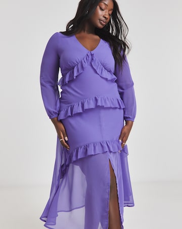 Occasion Purple Long Sleeve Frill Tiered Maxi Dress