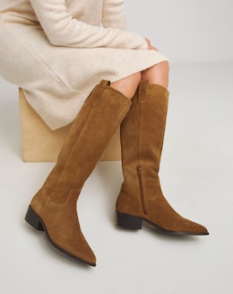 Yves Knee High Suede Cowboy Boots - Wide Fit (E) &amp; Curvy Calf