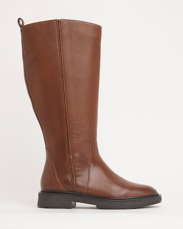 Andy Leather Stretch Seam Knee High Flat Boots Wide E Fit Super Curvy Calf