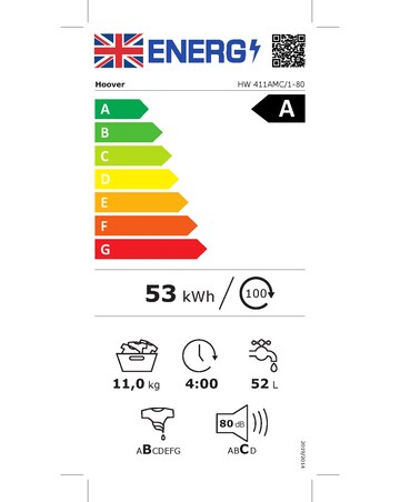 Hoover H-WASH 500 HW411AMC 11kg Washing Machine with 1400 spin, A rated, White