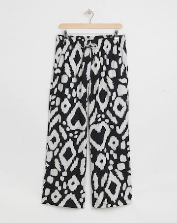Simply Be Mono Print Tie Waist Wide Leg Linen Trousers