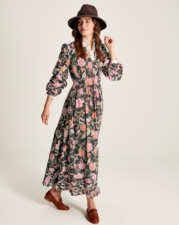 Joules Heather Floral Cotton Dress With Pleat Deataling