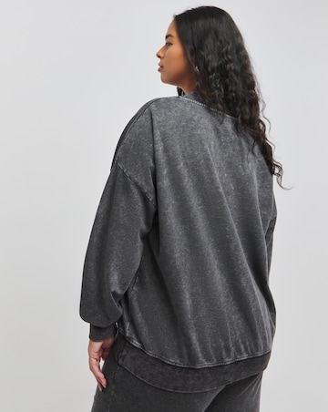 Acid Wash Grey Deep V Neck Sweatshirt