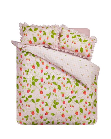 Catherine Lansfield Strawberry Frills Duvet Cover Set with Gingham Reverse
