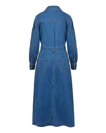 Blue Embroidered Denim Midi Dress