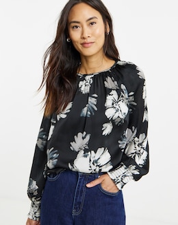 Printed Satin Raglan Sleeve Blouse