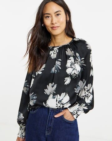 Printed Satin Raglan Sleeve Blouse