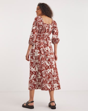 Linen Mixed Sundress With Puff Sleeves