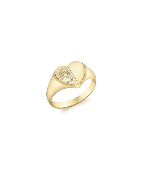 9CT Gold Half-Engraved Heart Signet Ring