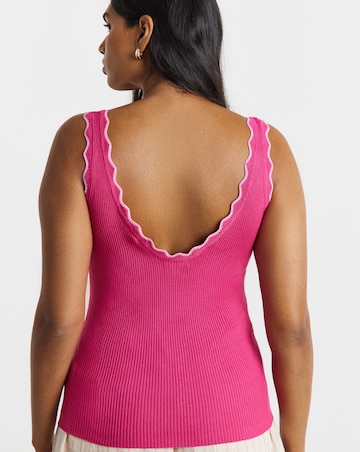 Pink Contrast Scallop Rib Knit Vest