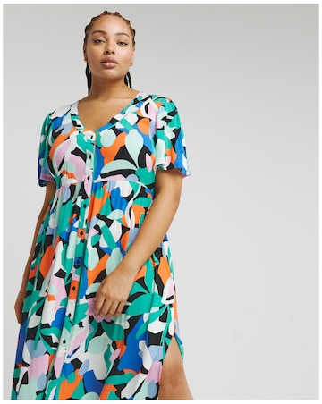 Simply Be Multi Crinkle Button Through Maxi Dress with Pockets