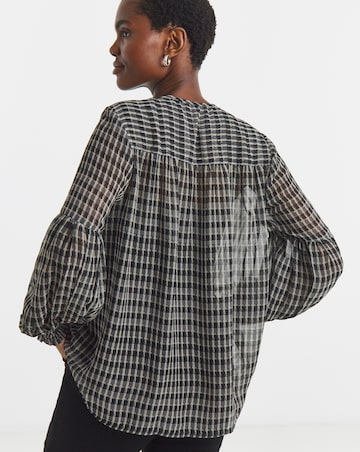 Georgette Collarless Blouson Sleeve Blouse