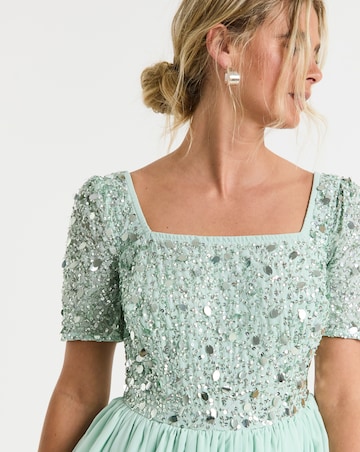 Maya Curve Sequin Embellished Tiered Tulle Maxi Dress