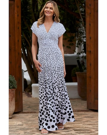 Sosandar Ivory Spot Print Belted Maxi Jersey Dress