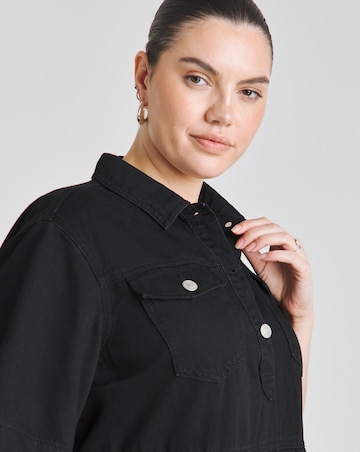 Simply Be Black Half Sleeve Denim Midaxi Dress
