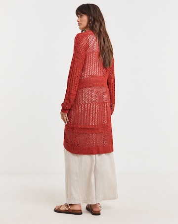 Terracotta Tie Front Longline Cardigan