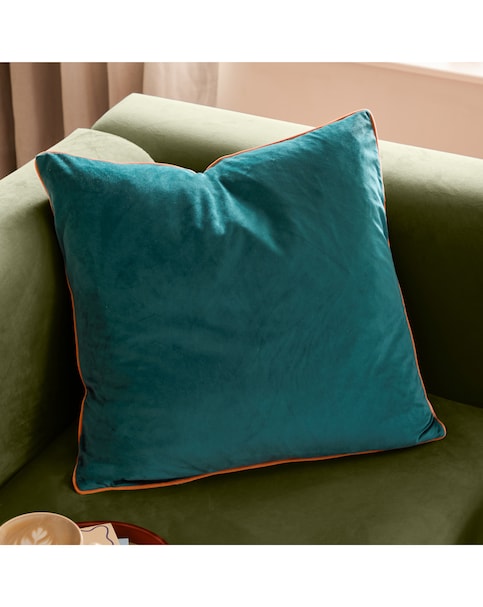 Furn. Meridian Large Velvet Cushion Cover - Teal/Tiger