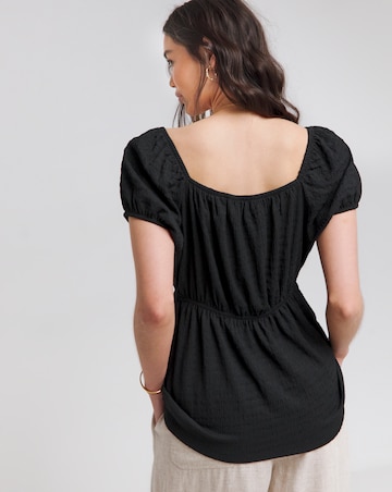 Black Short Sleeve Textured Top