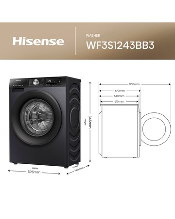 Hisense 3S Series WF3S1243BB3 WiFi-enabled 12kg 1400 Spin Washing Machine - Blac