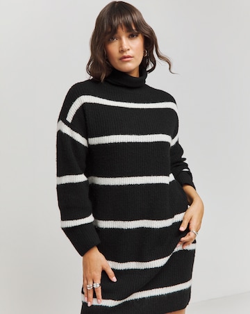 Mono Stripe Roll Neck Knitted Mini Dress