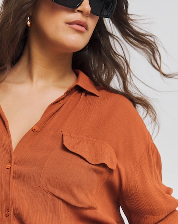 Simply Be Terracotta Oversized Crinkle Long Sleeve Shirt